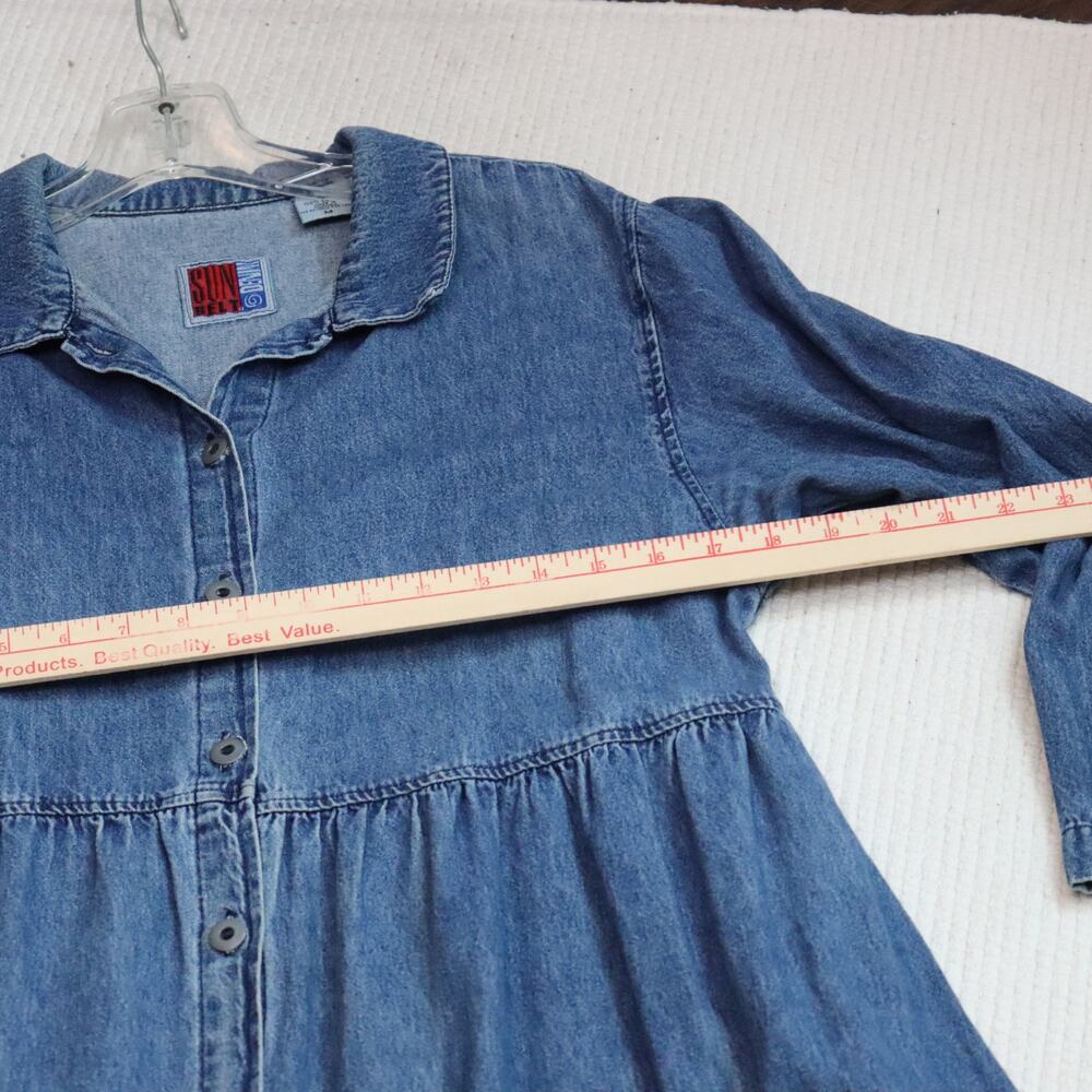 Vintage Sunbelt Denim Button Front Midi Dress | 90s Cottagecore Grunge | Size M - Picture 5 of 6